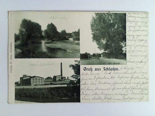 Ansichtskarte: Gruß aus Schladen - Schützenplatz, Aktien-Zuckerfabrik, Oker-Brücke