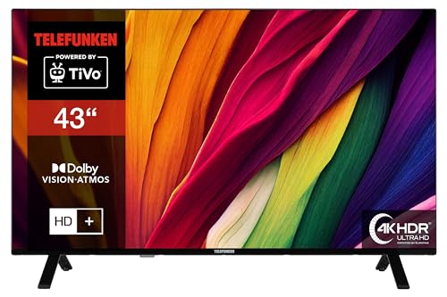 Telefunken 43 Zoll Fernseher/TiVo Smart TV (4K UHD, HDR Dolby Vision, Dolby Atmos, HD+ 6 Monate inkl., Triple-Tuner) XU43TO750S