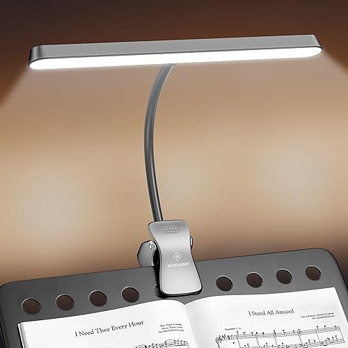 Glocusent 57 LED Superhell Notenpultleuchte, Augenpflege Anklemm-Klavierlampe, 3 Farben & 5 Helligkeiten, USB-C ladbar, lange Lebensdauer bis zu 140 Stunden, perfekt für Klavier, Noten, Gitarre