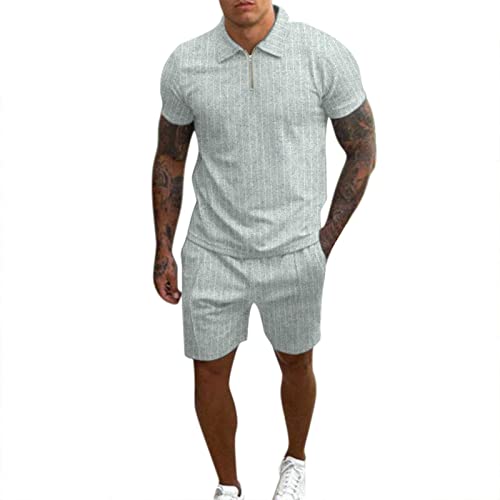 Hehiy Trainingsanzug für Herren Sommer Sportanzug 2 Teiliges Bedruckter Outfit Set Kurzarm Casual Polo T-Shirts mit Revers + Kurze Hose Sommeroutfitherren Kurze Jogging Set Herren