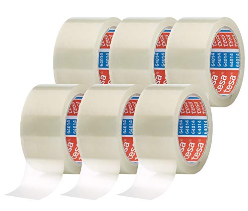 tesapack 64014 im 6er Pack - Geräuscharmes Paketklebeband zum Verpacken von Paketen und Versandschachteln - transparent - 6 Rollen je 66 m