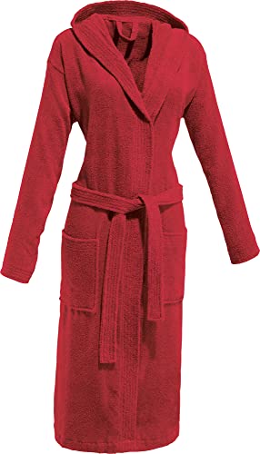 REDBEST Frottier Unisex-Bademantel Chicago, Morgenmantel, rot Größe L - mit Kapuze, Aufsatztasche und Bindegürtel, leichte Qualität - schnell trocknend und saugstark, 100% Baumwolle