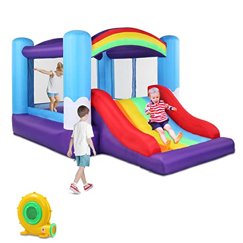 LEADZM Hüpfburg mit Gebläse, Hüpfburgen mit Rutsche, Geeignet für Kinder von 3–10 Jahren, Aufblasbares Schloss Indoor & Outdoor, 360x240x210cm