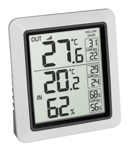 TFA Dostmann INFO Funk-Thermometer inkl. Außensender, 30.3065.02, zur Ermittlung der Innen- & Außentemperatur, permanente Max.-Min.-Anzeige, Raumklimakontrolle, Luftfeuchtigkeitsmesser, weiß