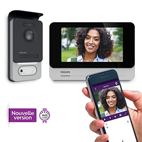 PHILIPS WelcomeEye Connect 2, smarte Video-Türsprechanlage, mit Kamera, 7 Zoll Touch-Monitor, Smartphone App, ohne Abonnement, WLAN, 2-Draht-Anschluss, 2-Familienhaus, erweiterbar, Nachtsicht