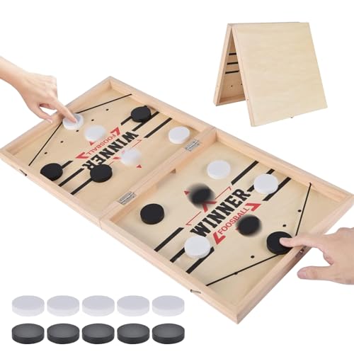 Sling Puck Spiel, Hockey Brettspiel, Tischhockey, Tisch Hockey Spielzeug, 2 in1 Interaktion Tischhockey Katapult, Holz Brettspiel, Super Winner Brettspiel, Holzbrett Sportspielzeug für Partyspiele