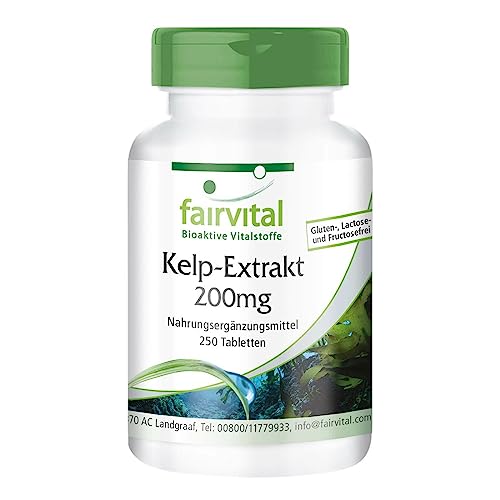 Fairvital | Kelp Tabletten - 300mcg natürliches Jod aus Braunalgen Extrakt 200mg - HOCHDOSIERT - 250 Tabletten - Vegan