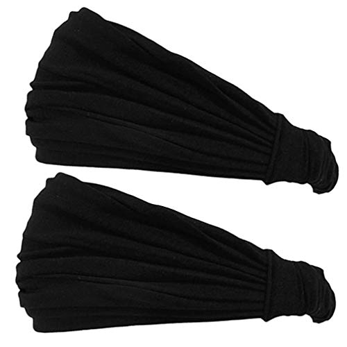 CHARM Stirnband Herren Bandana Damen - Kopftuch Herren Hair Band Men Headband Damen Piraten Haarband Männer Sport Schwarz 2-Pack M