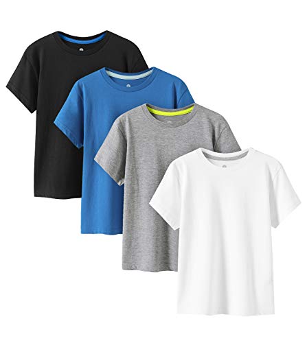 LAPASA Kinder T Shirt 100% Baumwolle 4er Pack Unisex 3-13 Jahre/ 95-165 Jungen Jungs Sport K01 (Schwarz, Weiß, Hellgrau, Blau, Large)