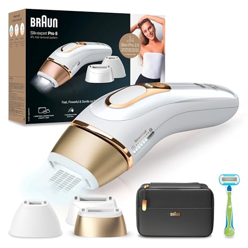 Braun IPL Silk Expert Pro 5 Haarentfernungsgerät Damen/Herren, 3 Aufsätze, sichtbare Haarentfernung, Designed In Germany, Venus Rasierer, Alternative zu Laser Haarentfernung, PL5243, weiß/gold