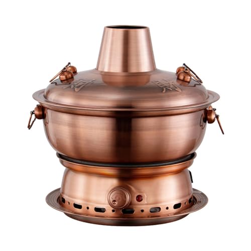 HOUSN 30 cm Alter Pekinger Hot Pot, sofort gekochtes Hammelfleisch, Edelstahl-Heizung mongolischer Mehrpersonen-Hot Pot (Electric Carbon Double Use),Bronze