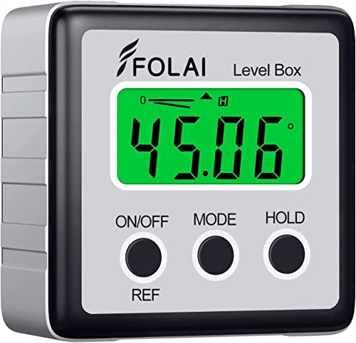 FOLAI Digitaler LCD Winkelmesser Neigungsmesser Inklinometer Wasserdicht Bevel Box Winkelmessgerät Magnetfuß Wasserwaage (Batterie enthalten)1