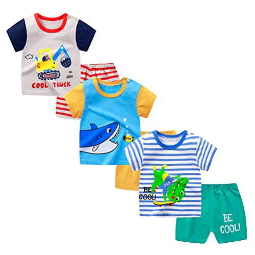 XM-Amigo Jungen 3er Set Kurzarm Shorts T-Shirts Halbarm,6er Pack （Ohne Schulterschnalle,Packungsgröße: 75/120）