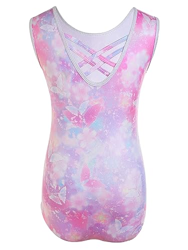 Gymnastikanzug Turnanzug Mädchen Kinder Ärmellose Leotards Crisscross Rücken Gymnastik Trikot Glänzende Gymnastikbody Ballettanzug für Gymnastik Akrobatik Tanz 6-8 Jahre