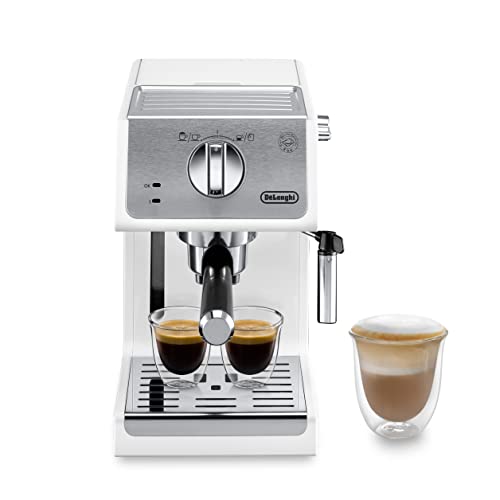 De'Longhi Active Espresso Siebträger ECP 33.21.W – professionelle Esspressomaschine mit AluminiumFinish, inkl. traditioneller Milchschaumdüse, Tassenwärmer & Heißwasserfunktion, Weiß