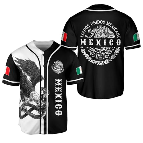 BOZENTIM Mexiko Baseball Jersey Shirts, Jersey De Mexico Flag Jersey for Men Women, Mexican Eagle Unisex Shirt Sports Gifts, Mx3, Klein