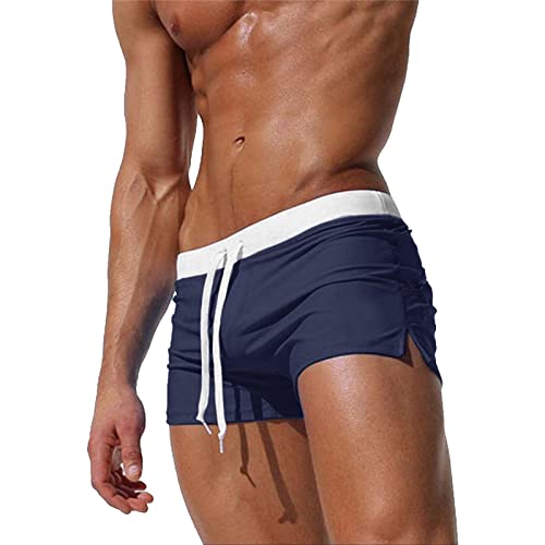 EDOTON Herren Badehose Jungen Bademode Sexy Badeshorts für Männer Schwimmhose mit Reißverschlusstasche Trainingsshorts Elastisch Verstellbar Mit Tunnelzug Badeshorts (EU XL/Tag XXL, Marine)