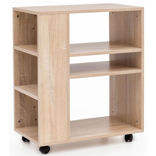 FineBuy Regal 60x35x75 cm Regalwagen mit Rollen Holz, Schmales Küchen-Regal, Telefontisch Rollwagen Modern, Bücher-Regal schmal Standcontainer Hoch