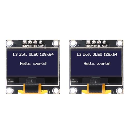 1,3 Zoll OLED Display Modul RUIZHI 2 Stück 1,3 Zoll OLED Display I2C Chip SSH1106 128 x 64 Pixel I2C Bildschirm Anzeigemodul mit weißen Zeichen kompatibel mit Arduino