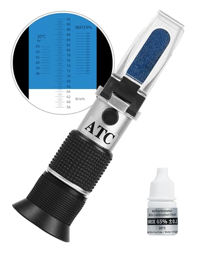 NETONDA Refraktometer Honig 3in1 Imker Refraktometer 58-92% Brix 12-27% Wasser 38-43°Baume Be° Honigtester mit ATC Honey Refractometer Handrefraktometer für Honig Zuckersirup Fruchtmarmelade Melasse