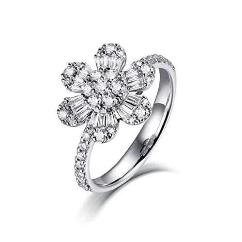 KnSam Damen Ring, Trauringe 925 Blume Hochzeit Ring Aus 18 Karat (750) Weißgold Für Damen Mit Diamant 18K Weiß Gold 57 (18.1)