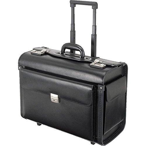 ALASSIO 92705 Pilotenkoffer Silvana, Businesskoffer aus echtem Leder, Geschäftskoffer mit arretierbarem Teleskoptrolleysystem, Laptopkoffer abschließbar, Lederkoffer ca. 41 x 26 x 51 cm, schwarz