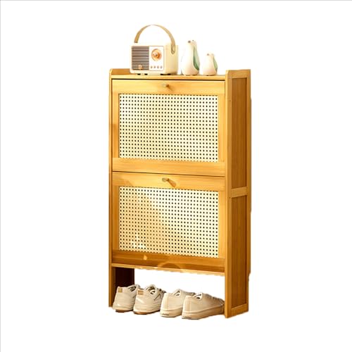 RR-YRN Schuhregal-Organizer-Schrank, freistehendes Schuhregal aus Bambus mit hochklappbaren Türen für Flur, Eingangsbereich, Schlafzimmer,Natural,2 Drawers 50cm