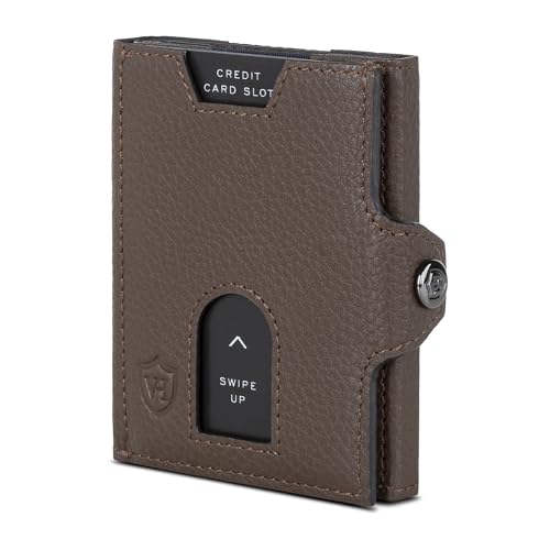 VON HEESEN Slim Wallet mit Münzfach & RFID-Schutz - Leder Geldbeutel - Mini Geldbörse für Herren und Damen - Kartenetui Echtleder Karten Portemonnaie klein - Kreditkartenetui Braun