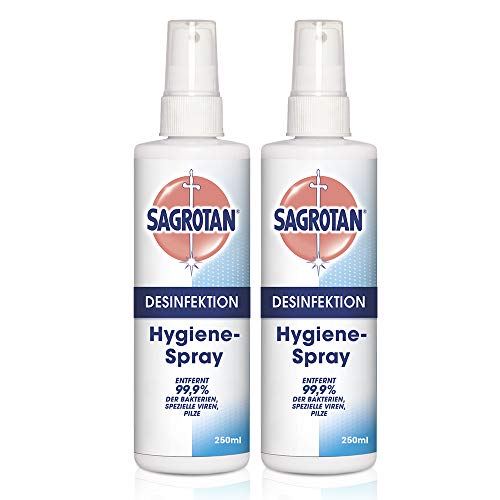 Sagrotan Hygiene Pumpspray – Desinfektionsmittel für Textilien und Oberflächen im Haushalt – 2 x 250 ml Sprühflasche im praktischen Vorteilspack