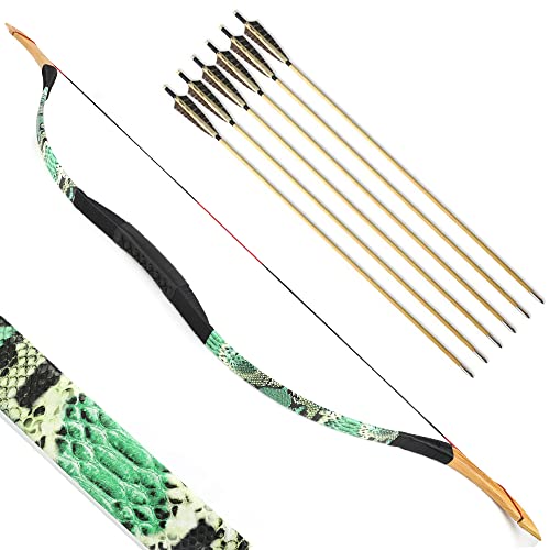 Traditioneller Bogen Recurve Bogen und Pfeile Set Langbogen 20-50lbs Handgemacht Holzbogen Reiterbogen Sportbogen Jagdbogen für Erwachsene und Anfänger (20lbs, Grün)