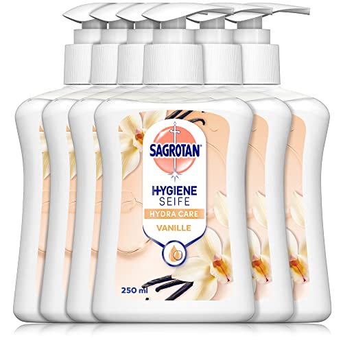 Sagrotan Handseife Vanille und Cashmere – Hygienische Flüssigseife – 6 x 250 ml Seifenspender