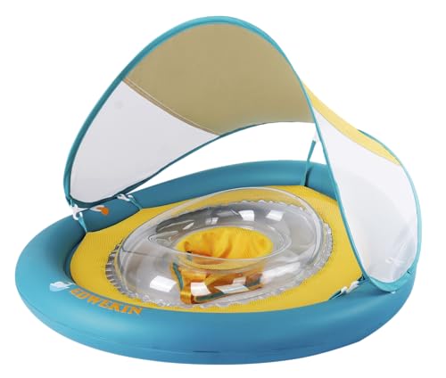 EDWEKIN® Einzigartiger Baby Schwimmsitz mit abnehmbarem Sonnendach, Schwimmring Baby, Baby Schwimmhilfe mit Sonnenschutz, Schwimmreifen für Kleinkinder