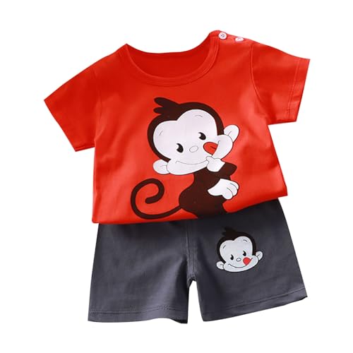 XINYUNZU Warehouse Deal Jungen T-Shirt und Shorts Set Kinder Kleidung Sommer Loungewear Set Lässiges Top mit Kurze Hose Trainingsanzug Schlafanzug Outfit Set für 1-6 Jahre Rot 100