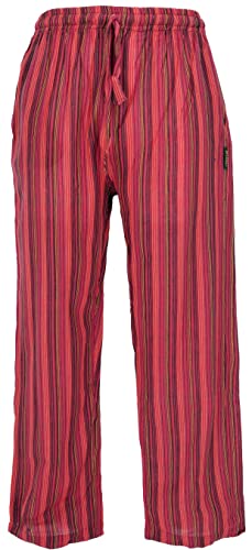 GURU SHOP Gestreifte Yogahose, Unisex Baumwoll-Goa-Hose, Rot, Baumwolle, Size:XL (52)