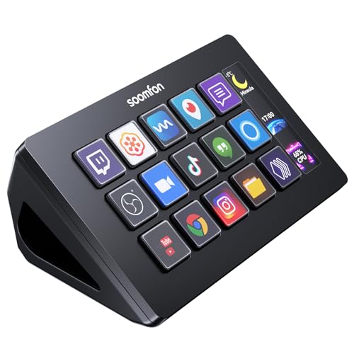 SOOMFON Control Deck V2024, Stream Controller mit 15 anpassbaren LCD Makrotasten, auslösen von Aktion in Apps und Software wie OBS, Twitch, YouTube und mehr, Mac & PC, für Live-Streaming & Editing