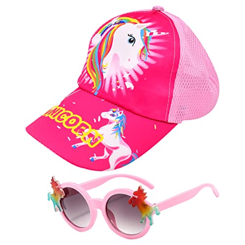 simyron Einhorn Sonnenhut Mädchen, Baseball Cap und Sonnenbrille Kinder Set Verstellbare UV Schutz Kappe Kinder Jungen ab 3 JahrenJahren