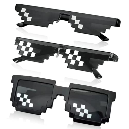 O-Kinee Pixel Mosaik Brille 3 Pack ，MLG Brille Pixelbrille Sonnenbrille Pixel Brille Lustig Spielzeug Mosaik Sunglasses Ideal für Partys und Verkleidungen (3 Pack)