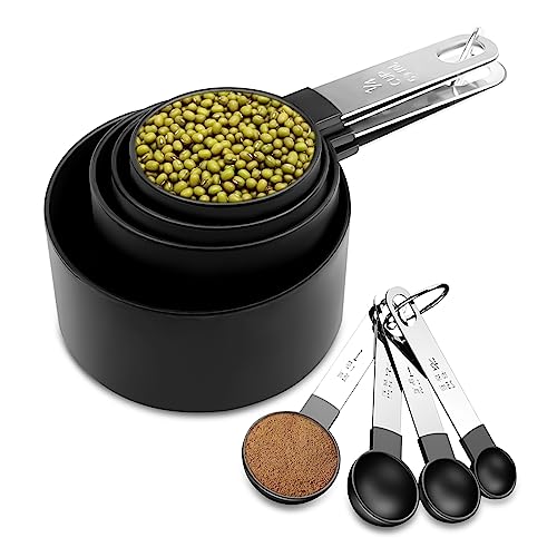 Fousenuk 8 Stück Messlöffel Set, Messbecher Set Edelstahl für Messen Flüssigkeiten und Feststoffe mit 4 Measuring Cups und 4 Löffel, Messwerkzeug von Küchen, Dosierlöffel für Backmessen