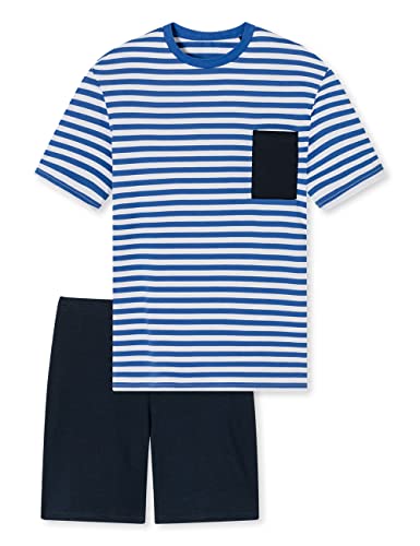 Schiesser Jungen Schlafanzug Kurz - 100% Organic Bio Baumwolle Größe 140 Bis 176 Pyjamaset, Dunkelblau Gestreift_178981, 176 EU