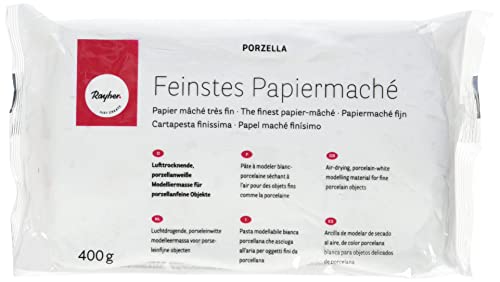 Rayher Hobby RAYHER 3450000 Porzella, feinstes Papiermaché, porzellanweiße Modelliermasse lufttrocknend, zum Modellieren von porzellanfeinen Objekten, Beutel 400g, Beige