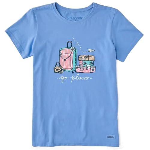 Life Is Good Go Places Damen-T-Shirt für Gepäck, kurzärmelig, Größe XL, Kornblumenblau