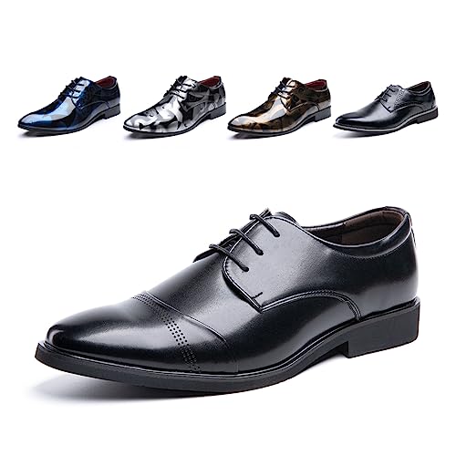 Anzugschuhe Herren Oxford Derby Schuhe Brogues Lederschuhe Hochzeitsschuhe Schnürhalbschuhe Klassischer Business Schnürschuh Schwarz 2 Größe 43