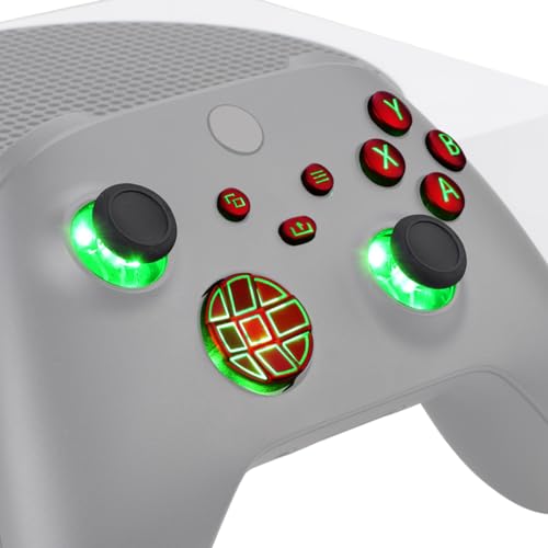 eXtremeRate Leuchttasten für Xbox Series X/S Controller, Custom LED Tasten Knöpfe D-pad Thumbsticks ABXY-Menü-/Ansicht-Taste DTF LED Kit Buttons Zubehör für Xbox Core Controller-Symboltaste Rot