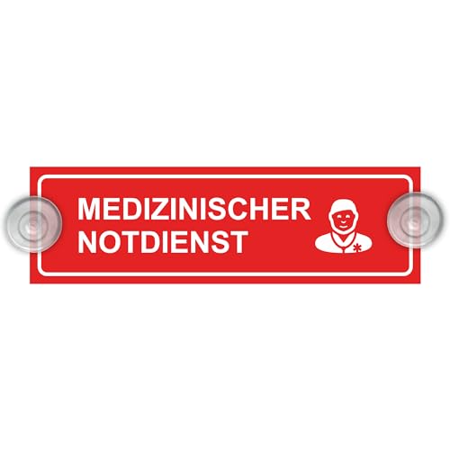 INDIGOS UG - Einsatzschild - Medizinischer Notdienst - 20 x 6 cm - Saugnapfschild - Aluverbund - Innenbefestigung für Ihr Auto - UV-Beständig