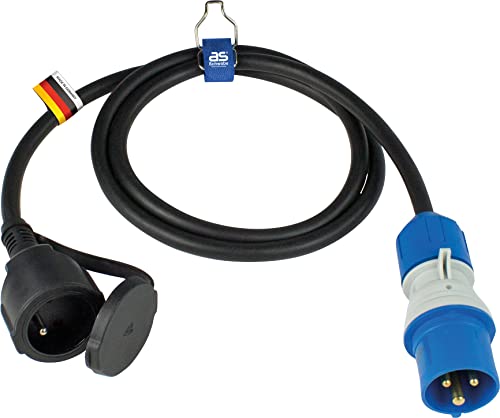 as - Schwabe Camping Caravan CEE Adapterkabel 1,5 m, CEE Stecker mit Powerlight Spannungsanzeige & Schutzkontaktsteckdose, Reisemobilzubehör mit Schutzkappe, 3-polig, Made in Germany, Schwarz I 861408