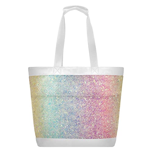 Glitzer-Lichter, Netz-Strandtasche mit Reißverschluss und Taschen, leichte Tragetasche, Pooltasche für Frauen, Urlaub, Strandbedarf, mehrfarbig, Large