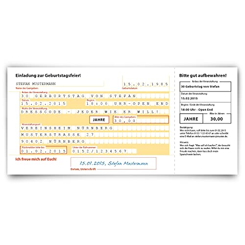 Kartenmachen.de Einladungskarten zum Geburtstag (40 Stück) Überweisung SEPA Bank Konto Zahlung Geldsendung