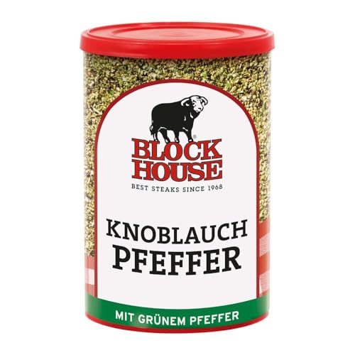 Block House Knoblauch Pfeffer, Gewürzmischung für Fleisch, Fisch und Gemüse in Restaurantqualität, 200g Dose mit Streuaufsatz