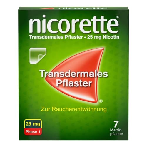 NICORETTE Pflaster mit 25 mg Nikotin – mit Nikotinpflaster Rauchen aufhören – für Phase 1 der Raucherentwöhnung bei mehr als 20 Zigaretten am Tag – 7 St.