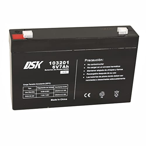 DSK 103201 - Versiegelte wiederaufladbare AGM-Bleibatterie 6V mit 7Ah. Ideal für Auto- und Elektromotorräder für Kinder, Motorroller, USV-Systeme, Sicherheits- und Kommunikationssysteme…